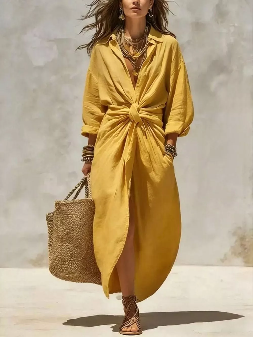 Front-Tie Maxi Shirt Dress, image 7