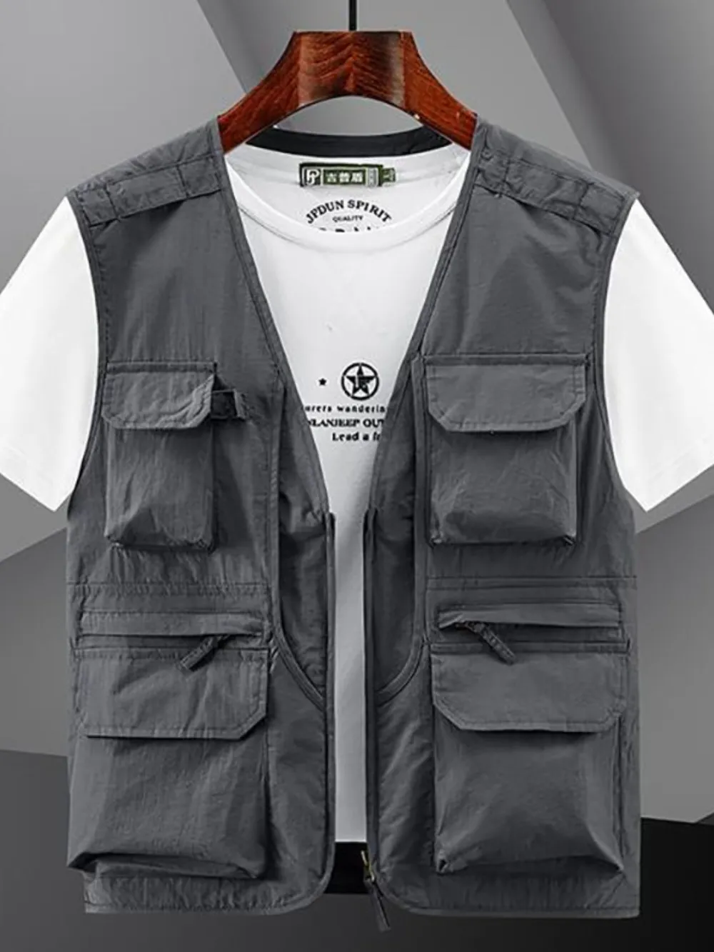 Men's Plus Size Zip Up V-Neck Vest, image 4