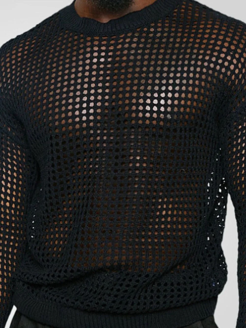 Men's Full Size Hollow Out Round Neck Long Sleeve Top Plus Size, image 2