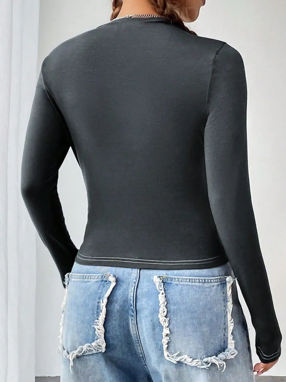 Letter Graphic Round Neck Long Sleeve T-Shirt, image 2