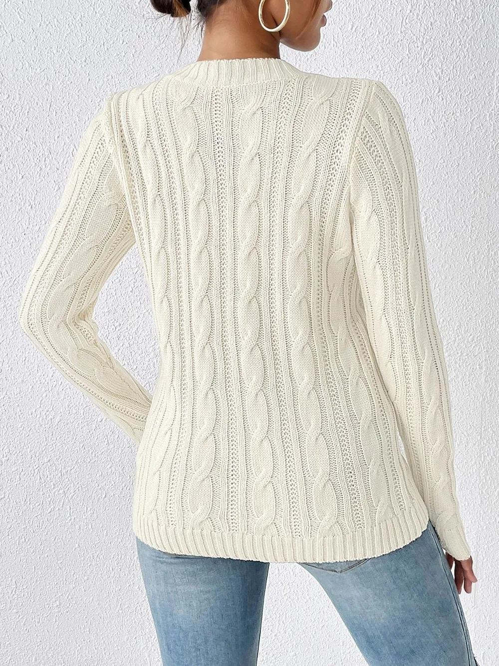 Cable-Knit Round Neck Long Sleeve Sweater, image 9