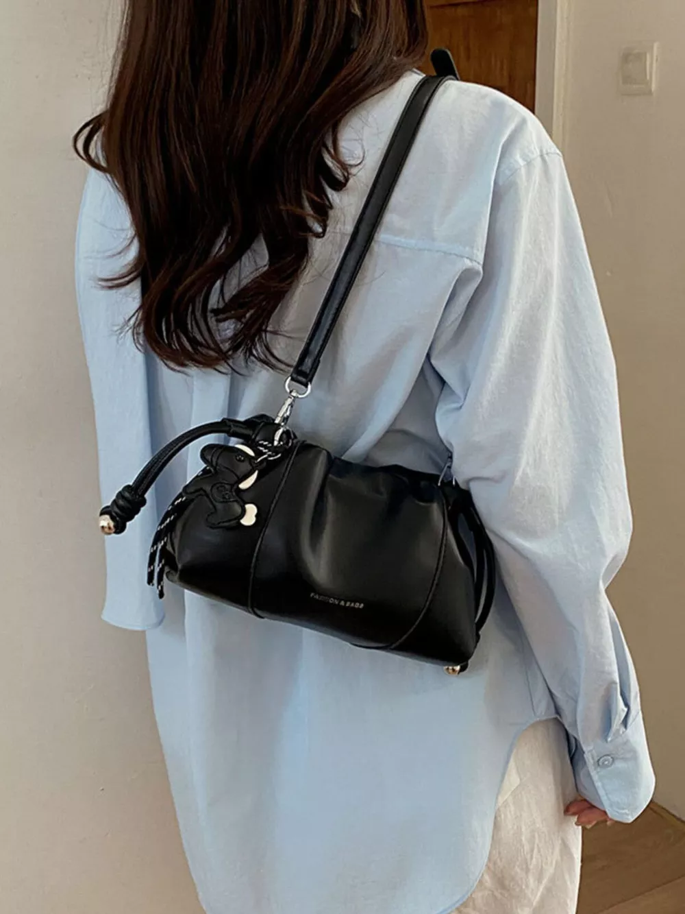 Drawstring Leather Crossbody Bag, image 2