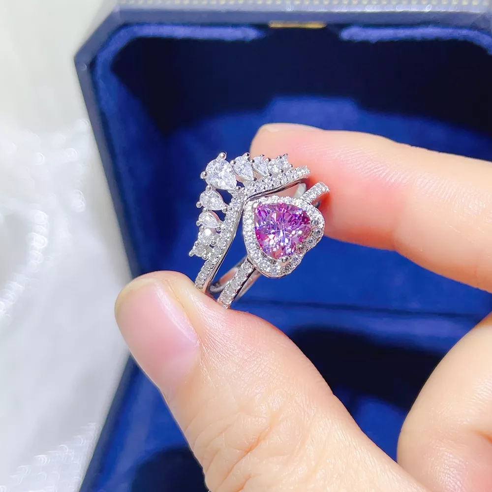 2 Carat Moissanite 925 Sterling Silver Ring Set, image 3