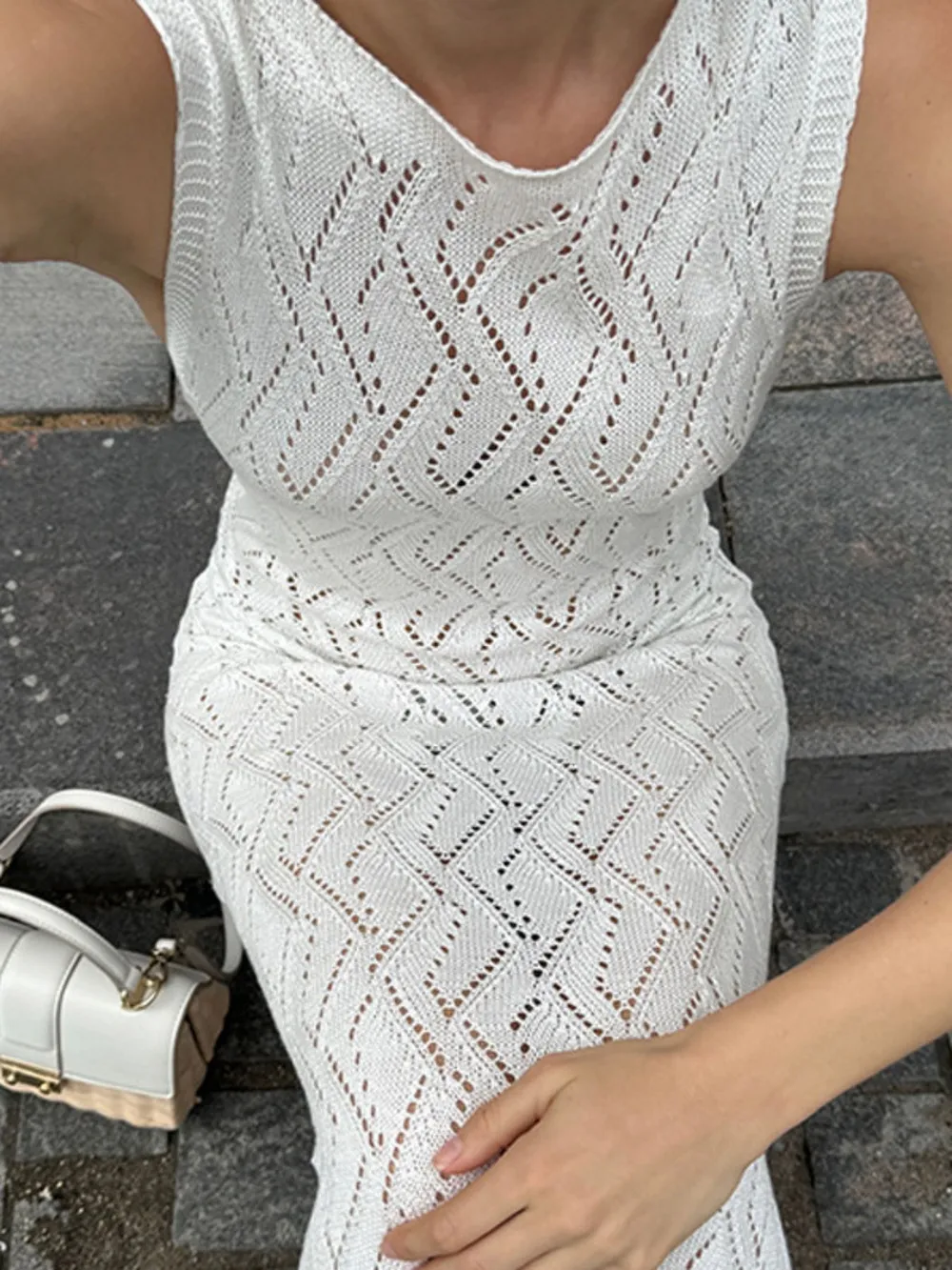 Openwork Eyelet Knit Maxi Dress, image 3