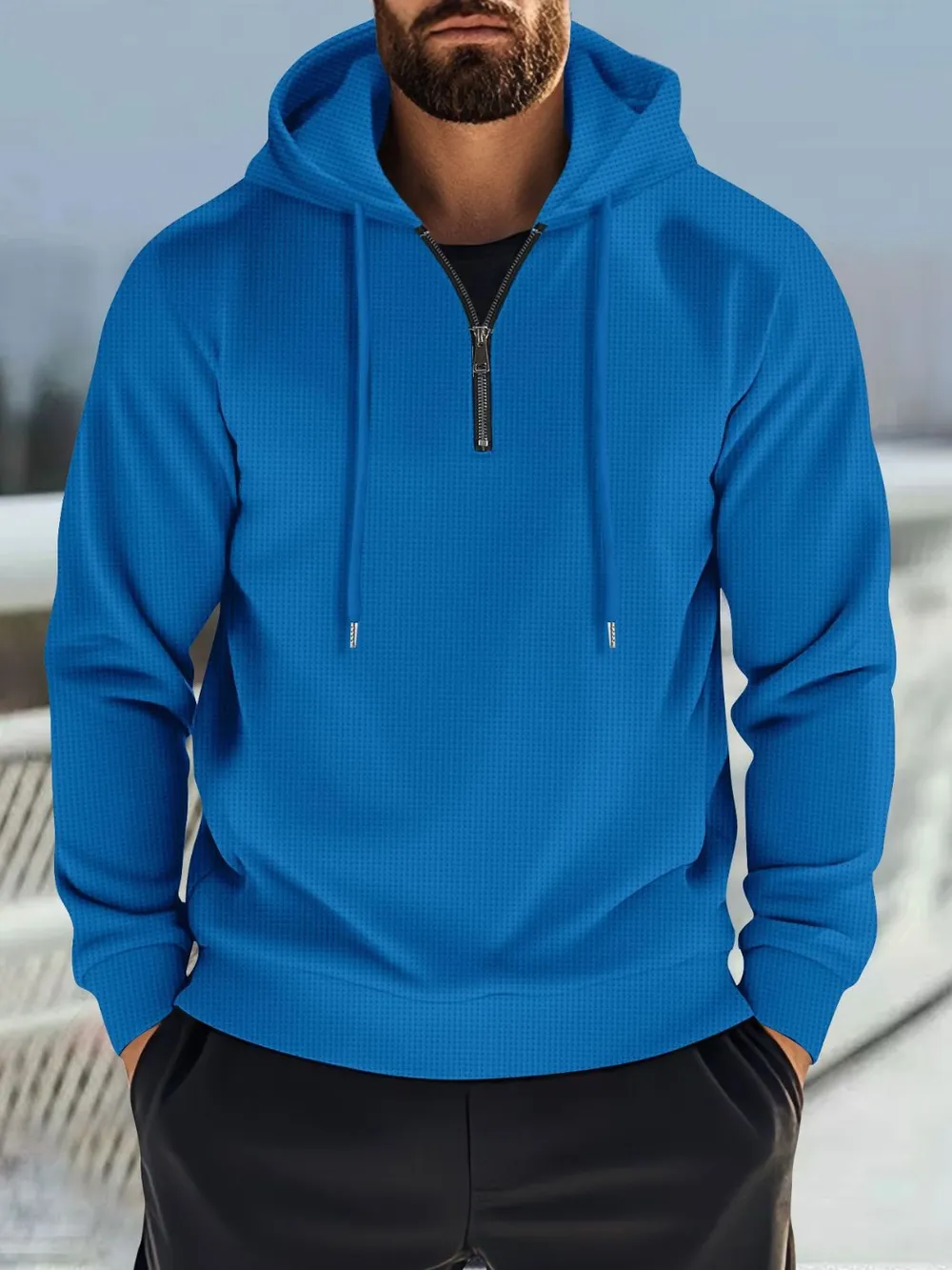Men's Full Size Quarter Zip Long Sleeve Drawstring Hoodie Plus Size, image 5