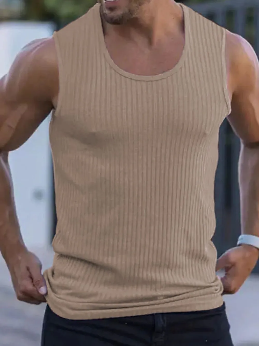 Men's Full Size Ribbed Round Neck Tank Plus Size, image 4