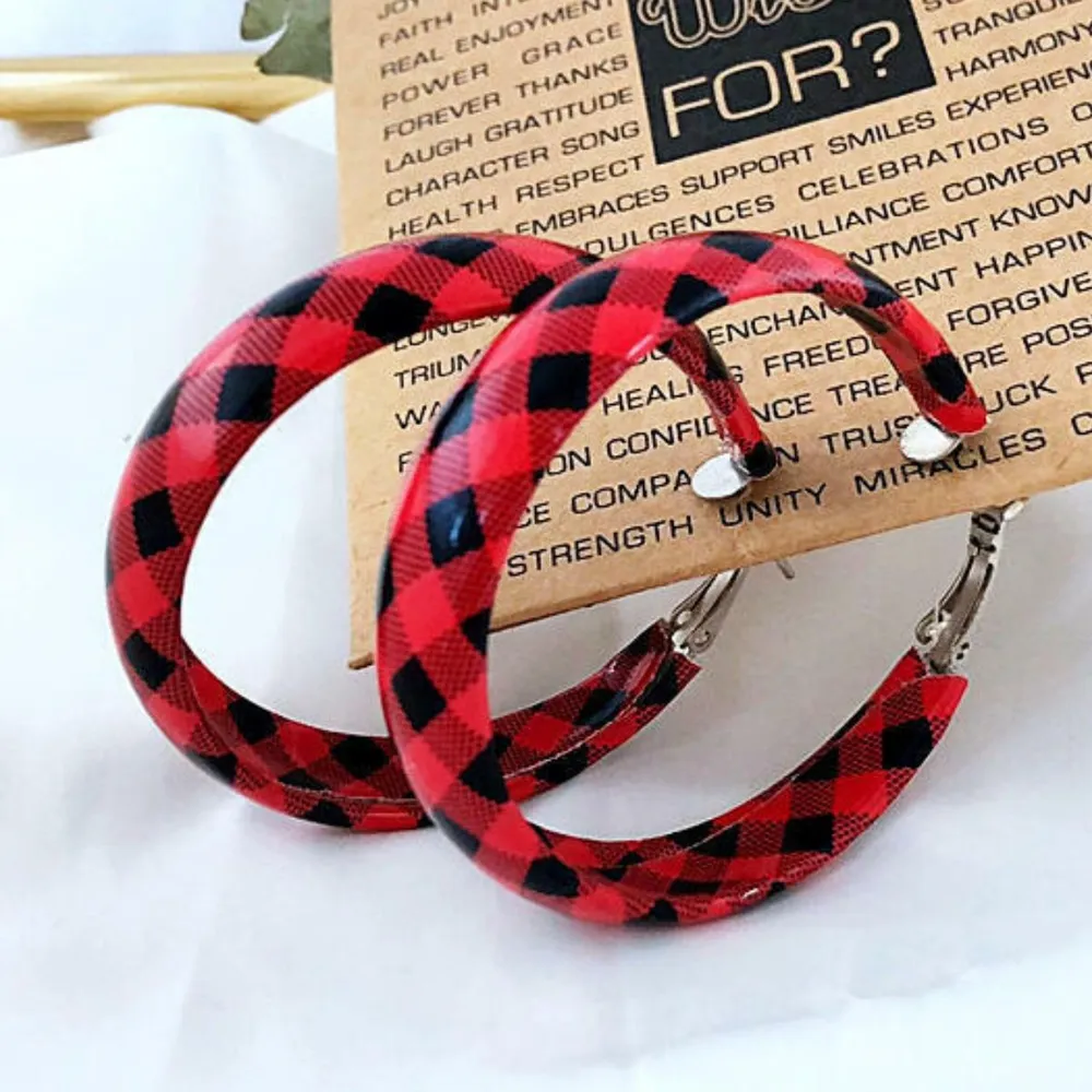 Plaid PU Leather Hoop Earrings, image 3