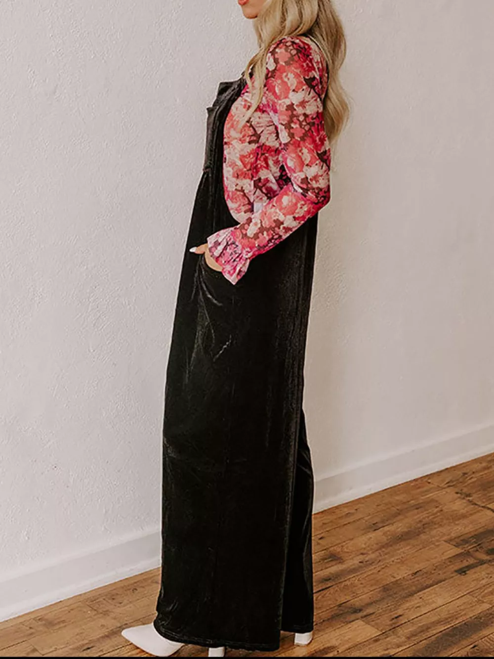 Velvet Wide Leg Overalls, image 3