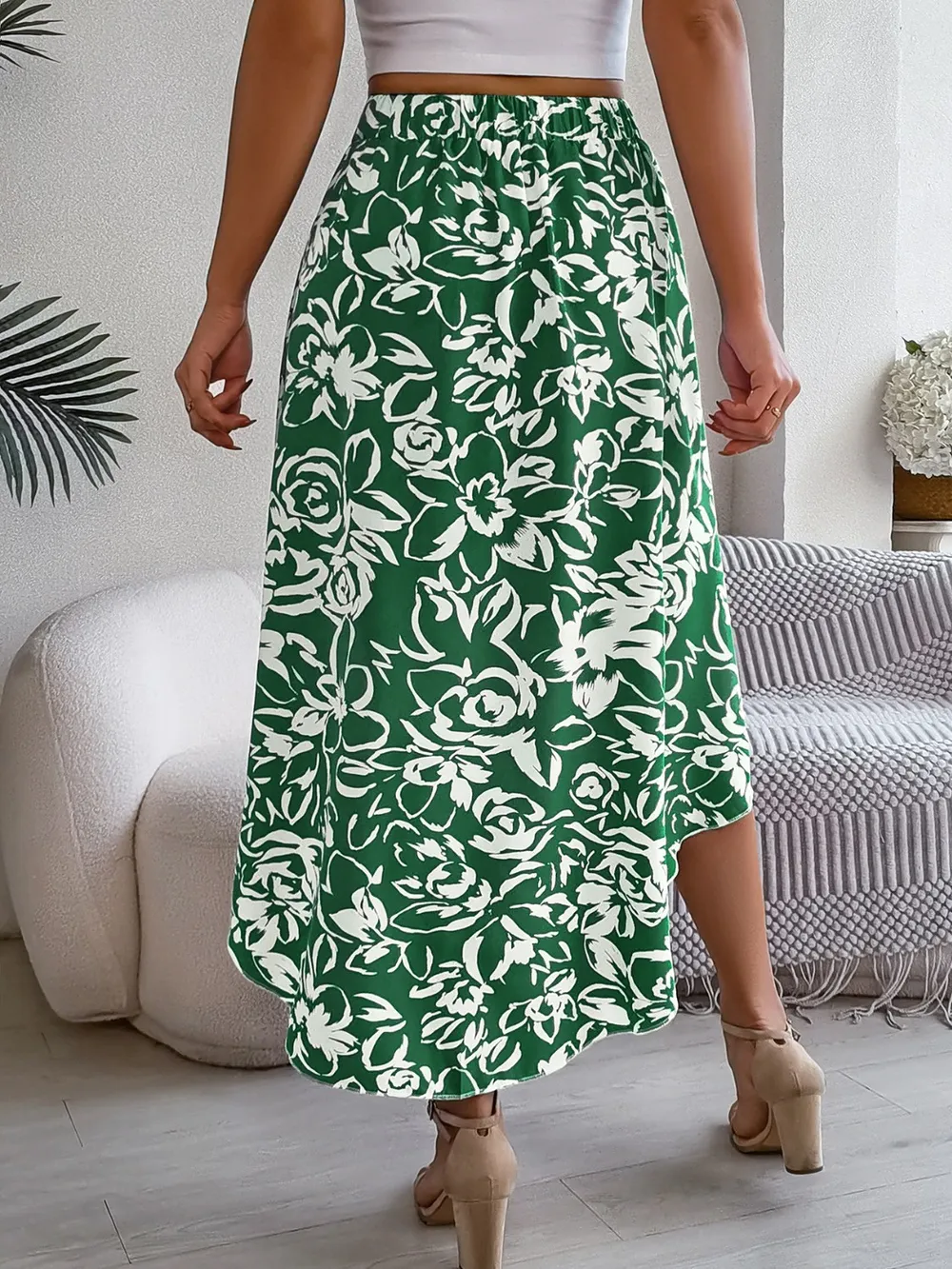 High-Low Printed High Waist Skirt, image 7