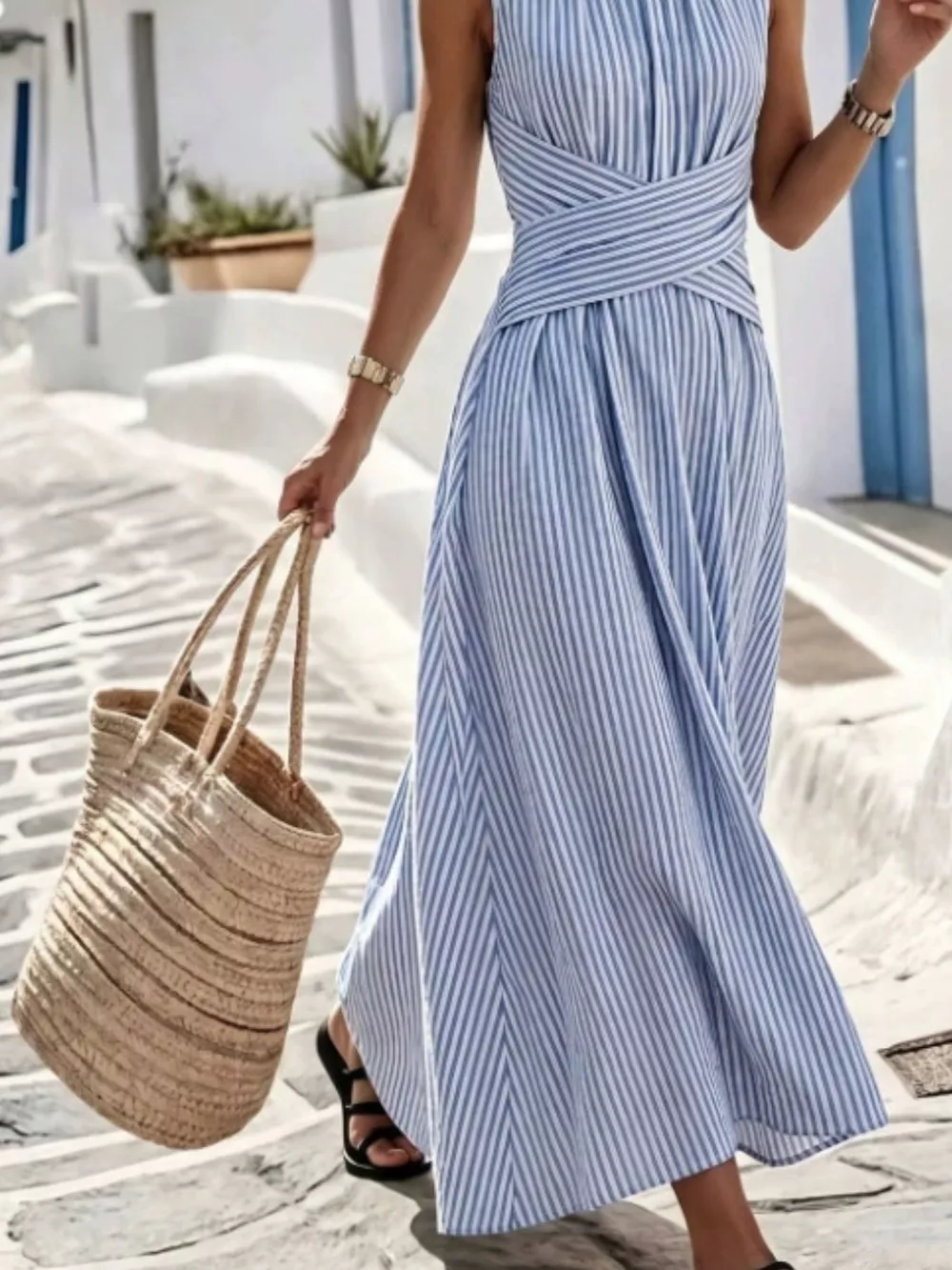 Full Size Striped Sleeveless Maxi Dress Plus Size, image 2