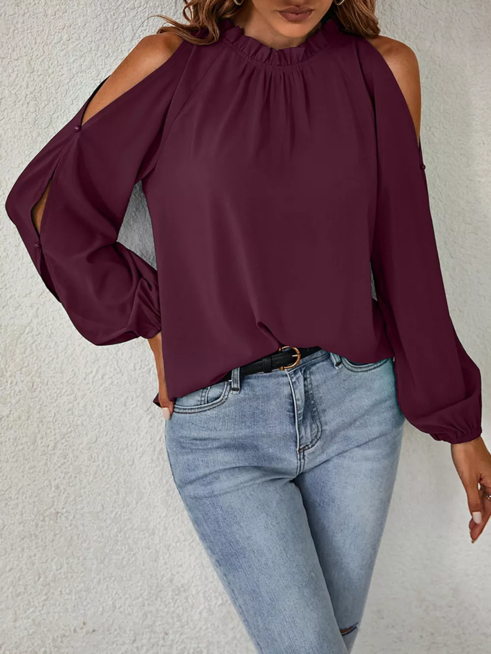 Cold Shoulder Frill Neck Blouse, image 14