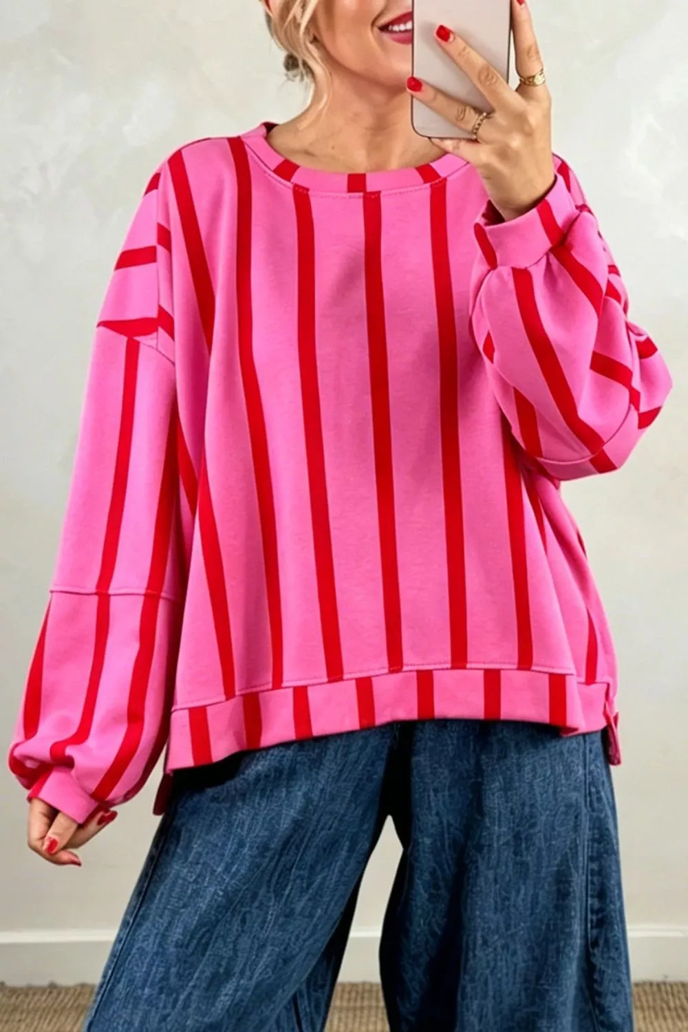 Striped Dropped Shoulder Oversized Sweatshirt, image 2