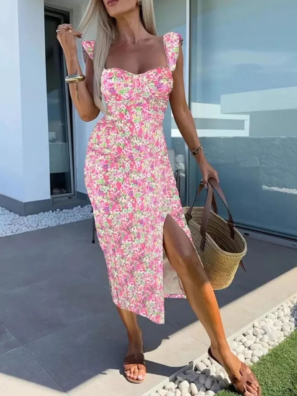 Slit Sweetheart Neck Midi Dress, image 20