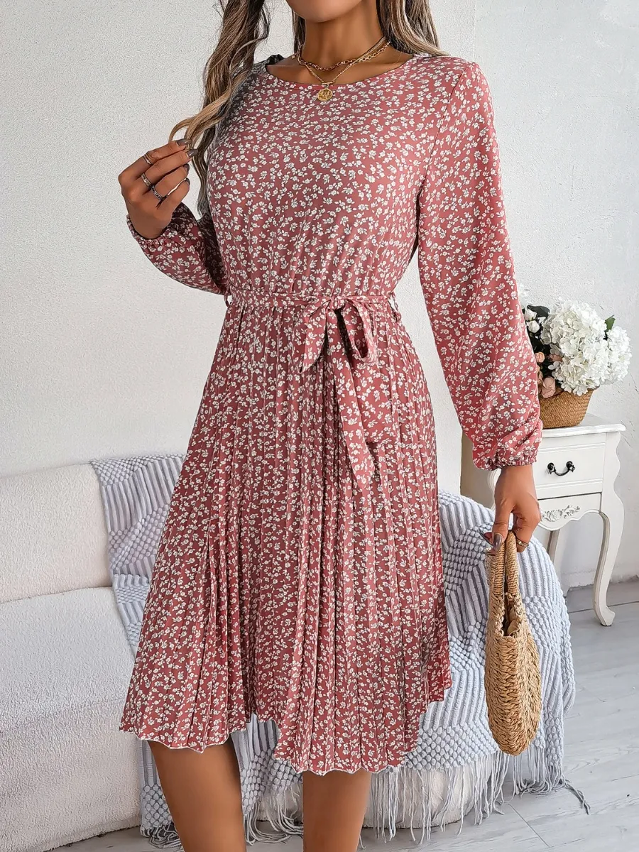 Ditsy Floral Tie Waist Pleated Dress, image 10