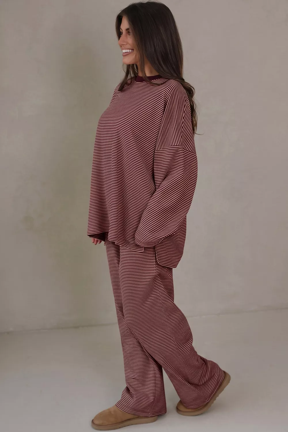 Striped Long Sleeve Top and Wide Leg Pants Set, image 3
