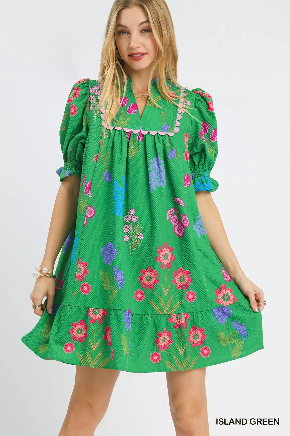Multi Flower Print V-Neck Dress