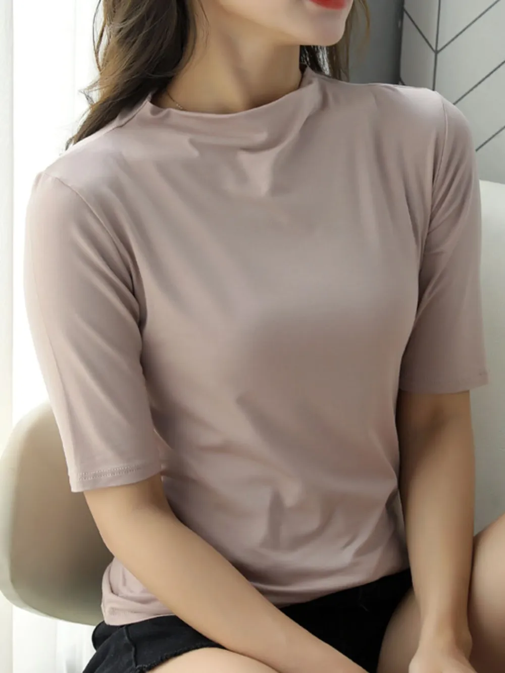 Solid Color Short Sleeve T-Shirt, image 17