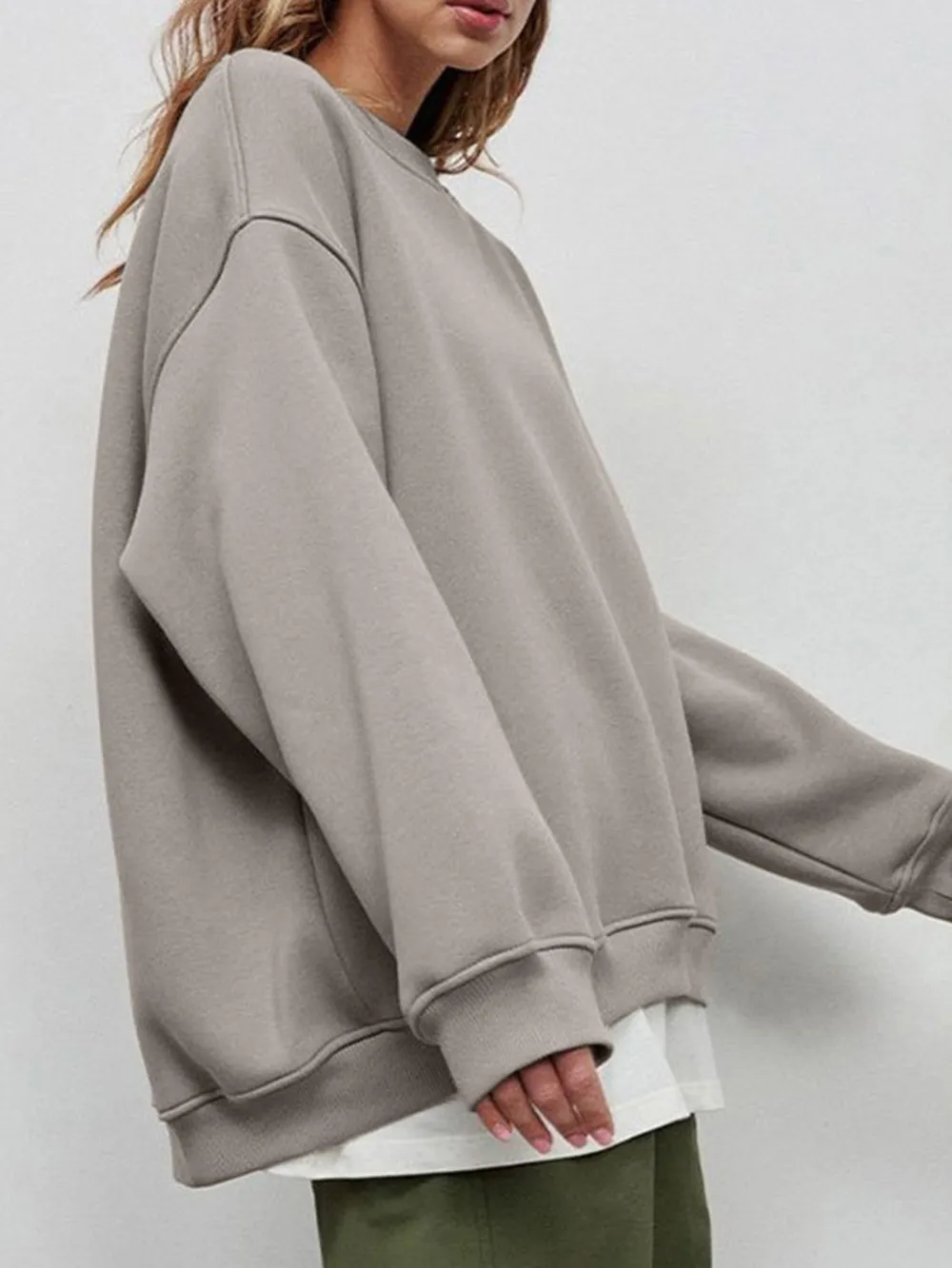 Round Neck Dropped Shoulder Long Sleeve Sweatshirt, image 4