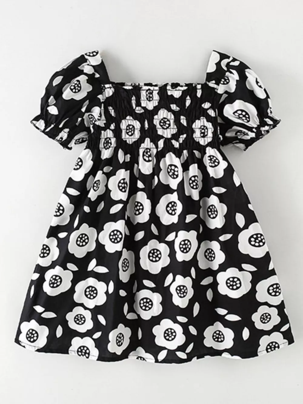Children's Floral Print Square Neck Puff Sleeve Dress, image 2
