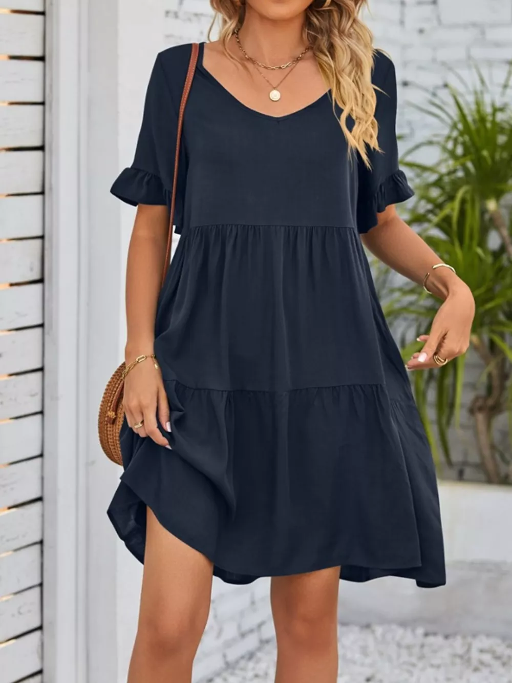 Ruffled Sleeve Tiered Mini Dress, image 26