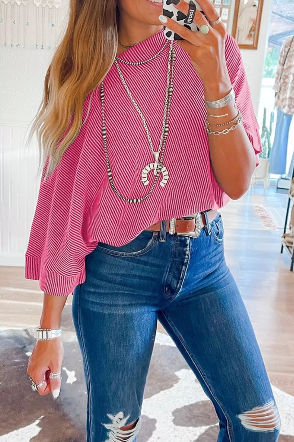 Ribbed Knit Off-Shoulder Blouse, image 14