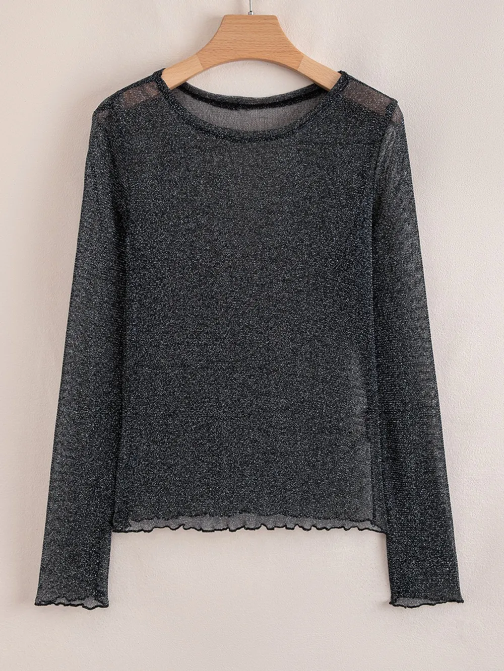 Metallic Glitter Mesh Long Sleeve Top, image 3