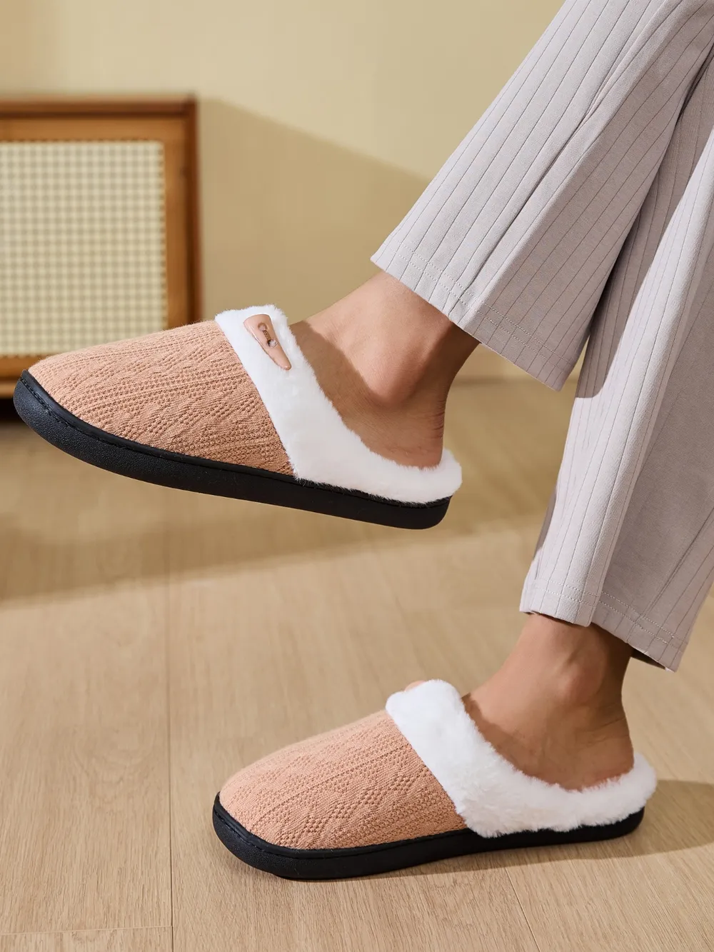 Horn Buckle Furry Texture Flat Slippers, image 24