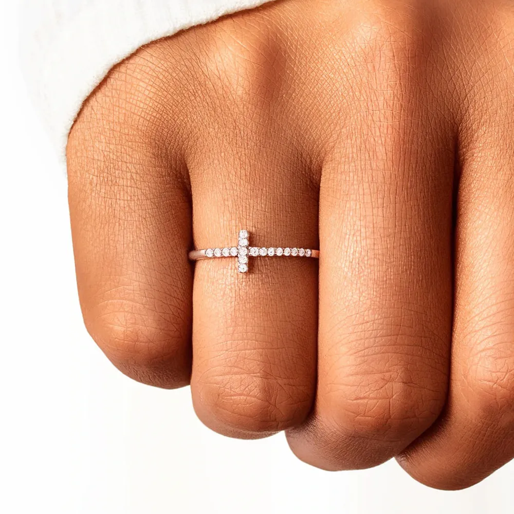 Cross Inlaid Zircon 925 Sterling Silver Ring, image 3