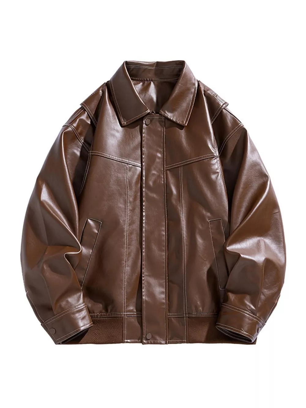 Men's Plus Size Zip Up Leather Jacket, image 3