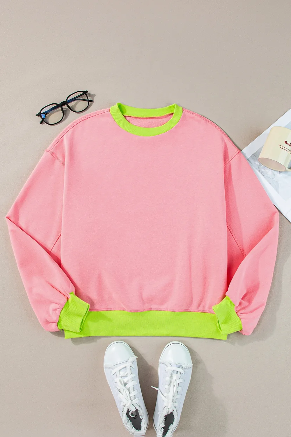 Contrast Round Neck Long Sleeve Sweatshirt, image 9