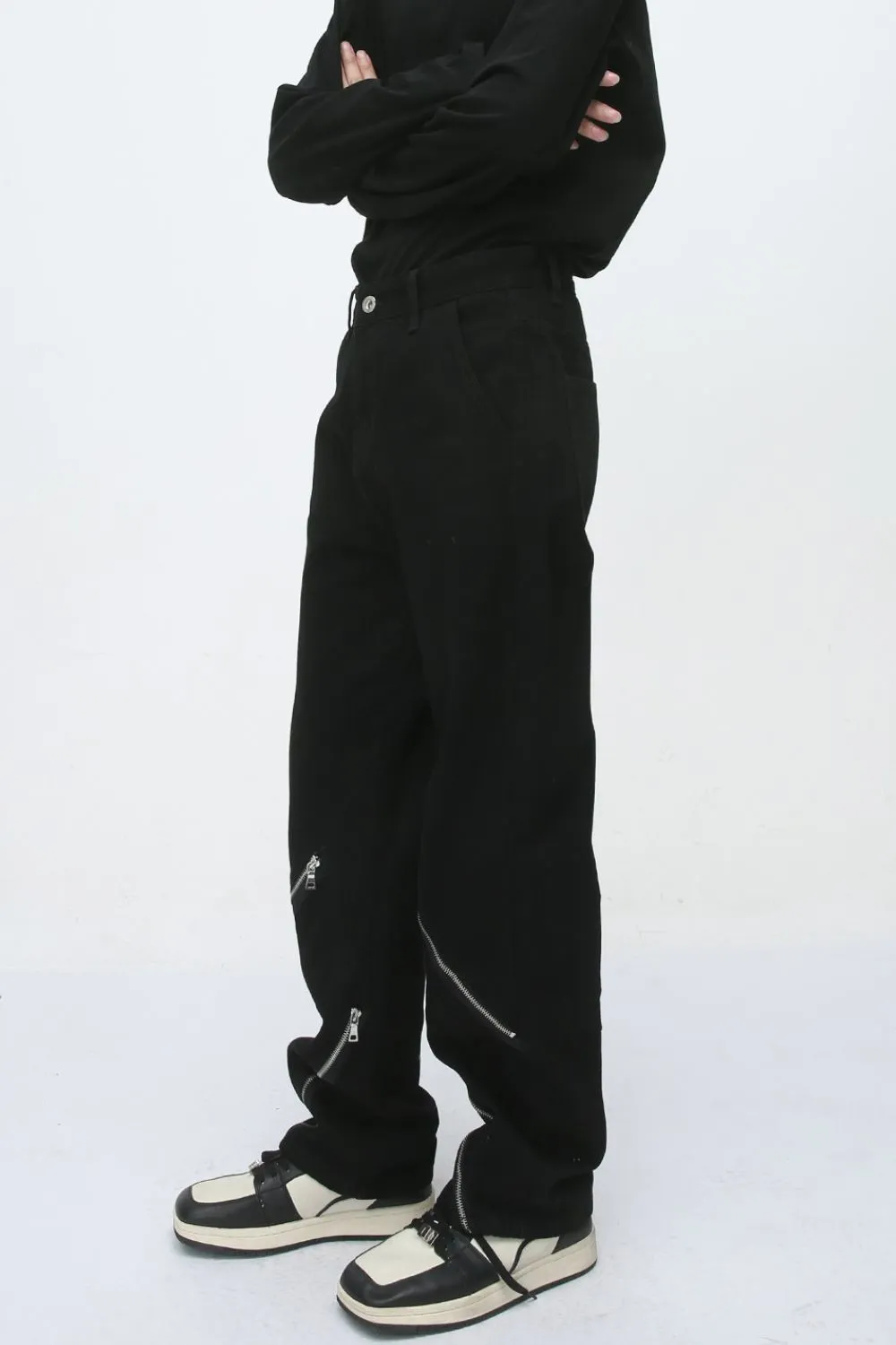 Men's Zip Decor Straight Leg Jeans, image 2