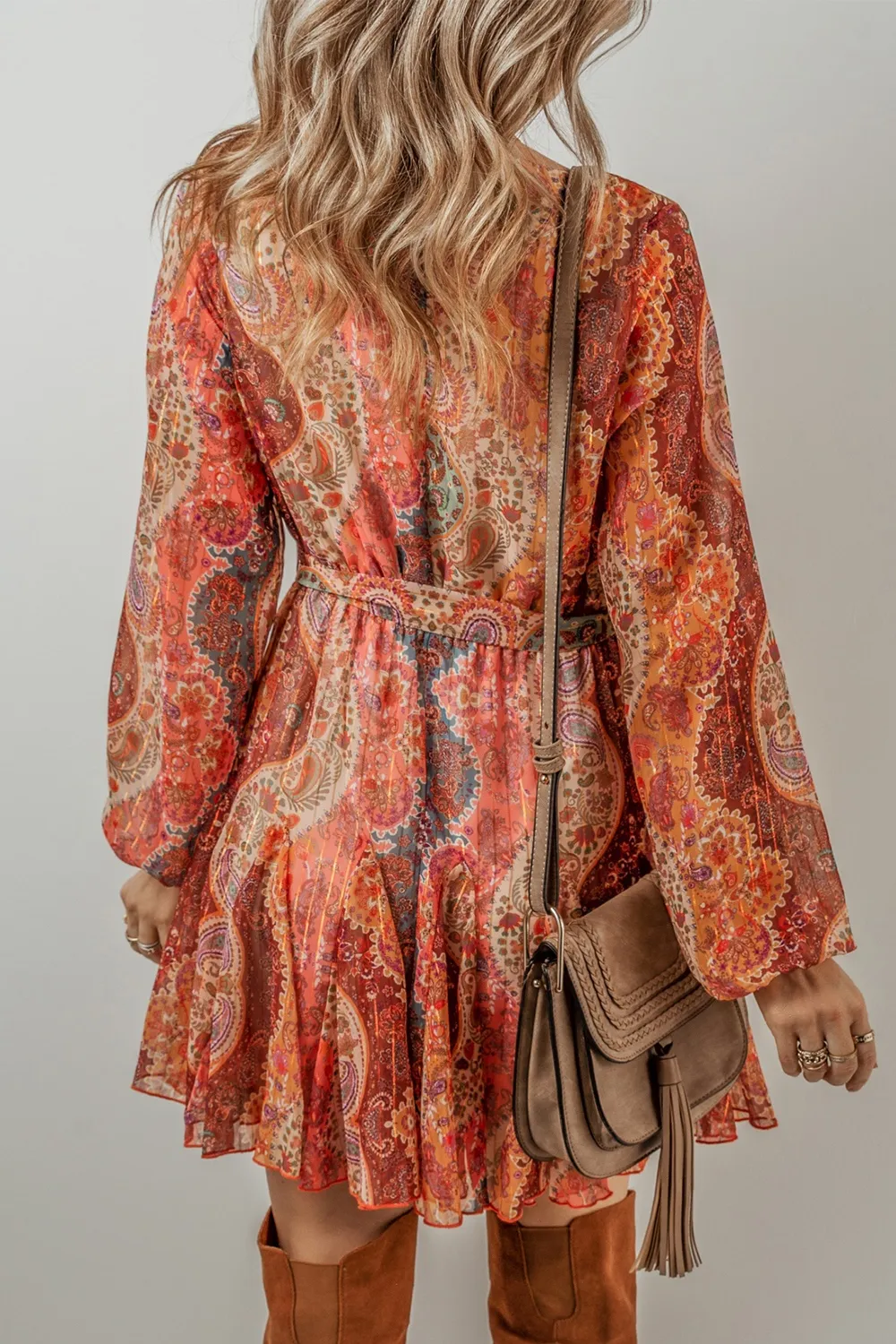 Tied Printed Balloon Sleeve Mini Dress, image 2
