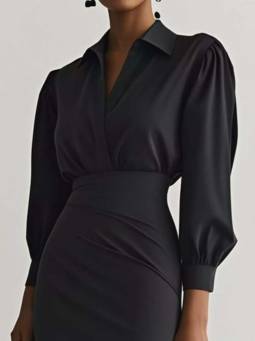 Ruched Midi Shirt Dress with Side Slit, image 3