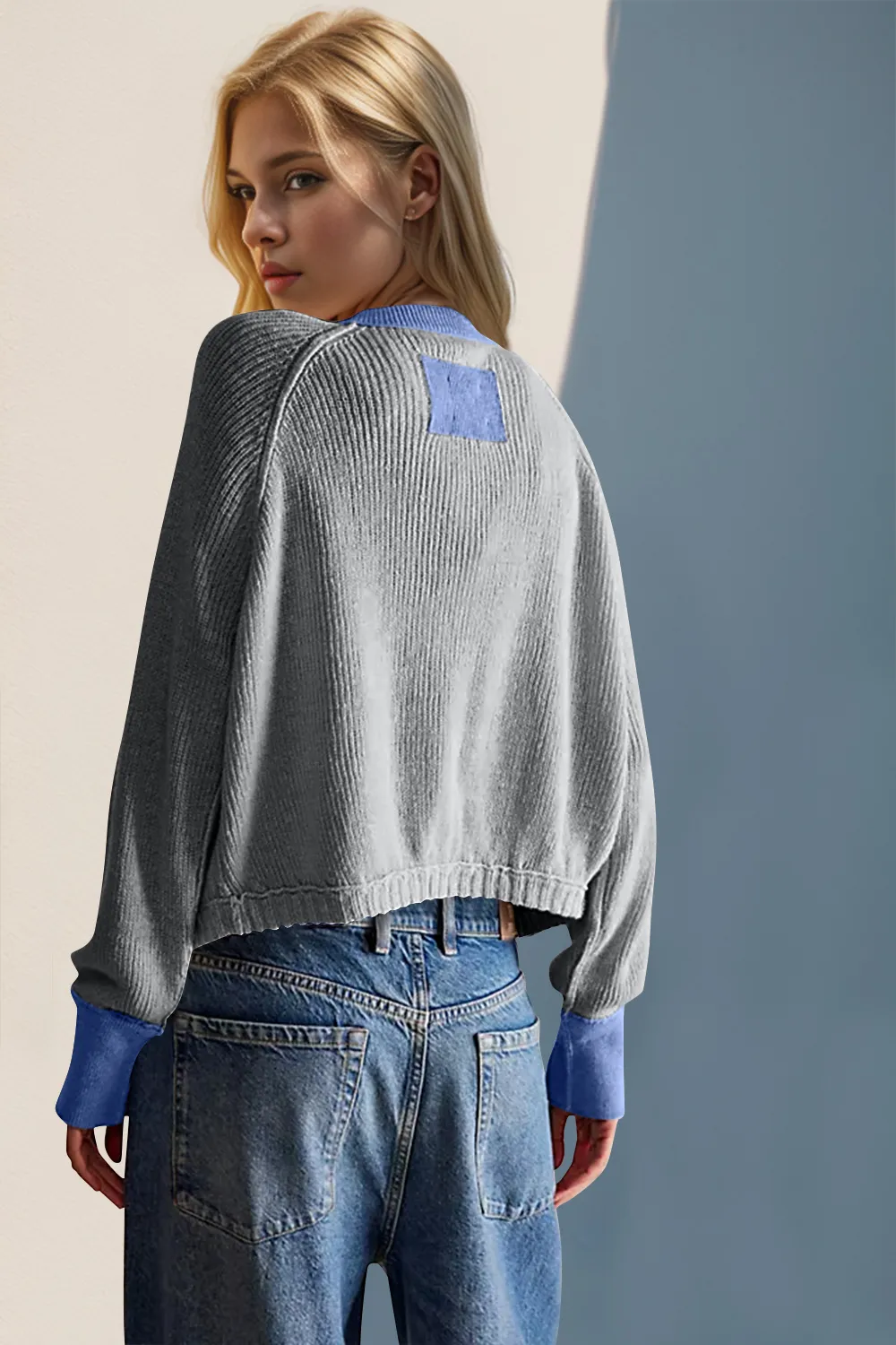 Contrast Button Up Long Sleeve Cardigan, image 14