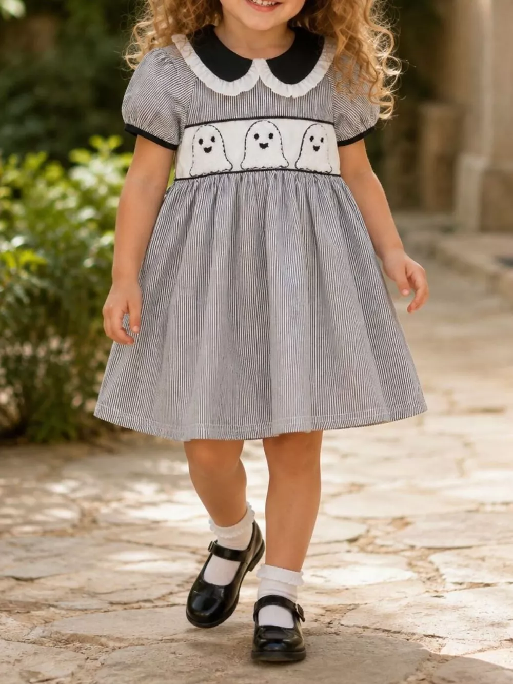 Children's Halloween Ghost Smocked Gingham Dress, image 2