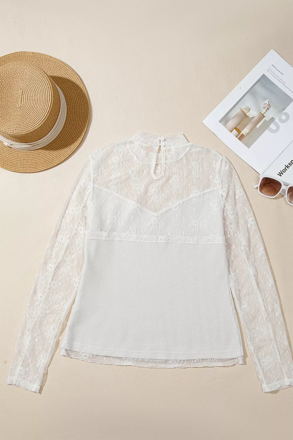 Lace Mesh Long Sleeve Top, image 6