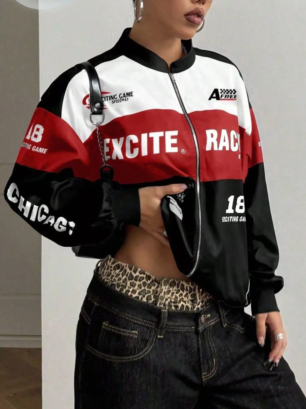 Letter Print Zip Up Jacket, image 3