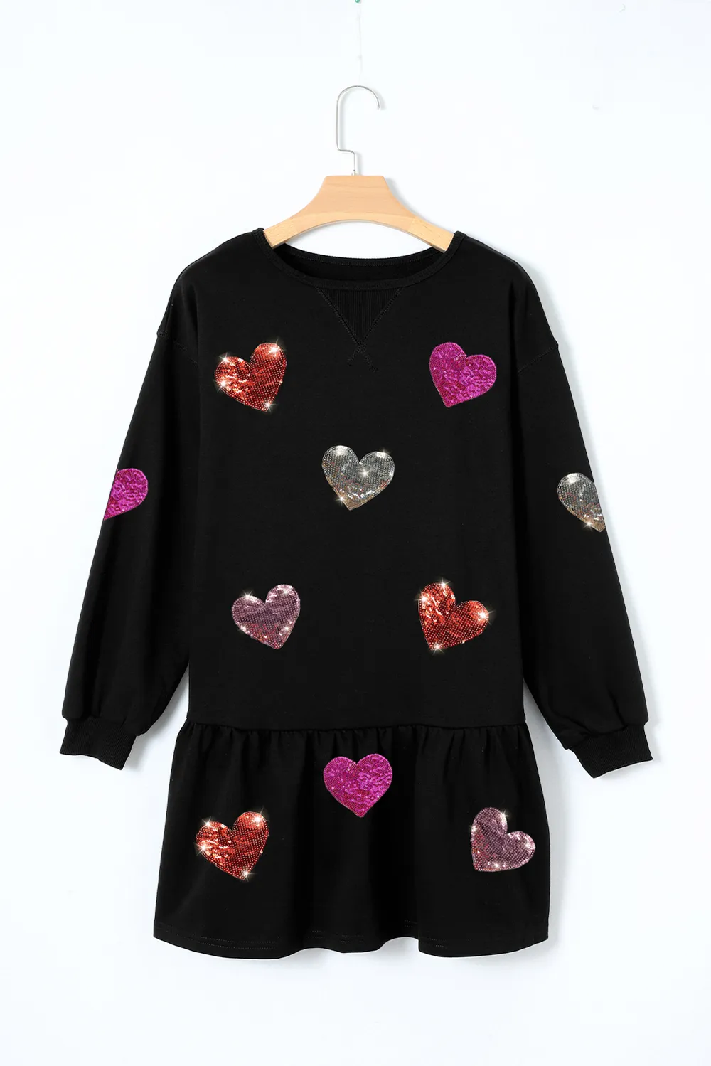 Sequin Heart Round Neck Long Sleeve Mini Dress, image 9