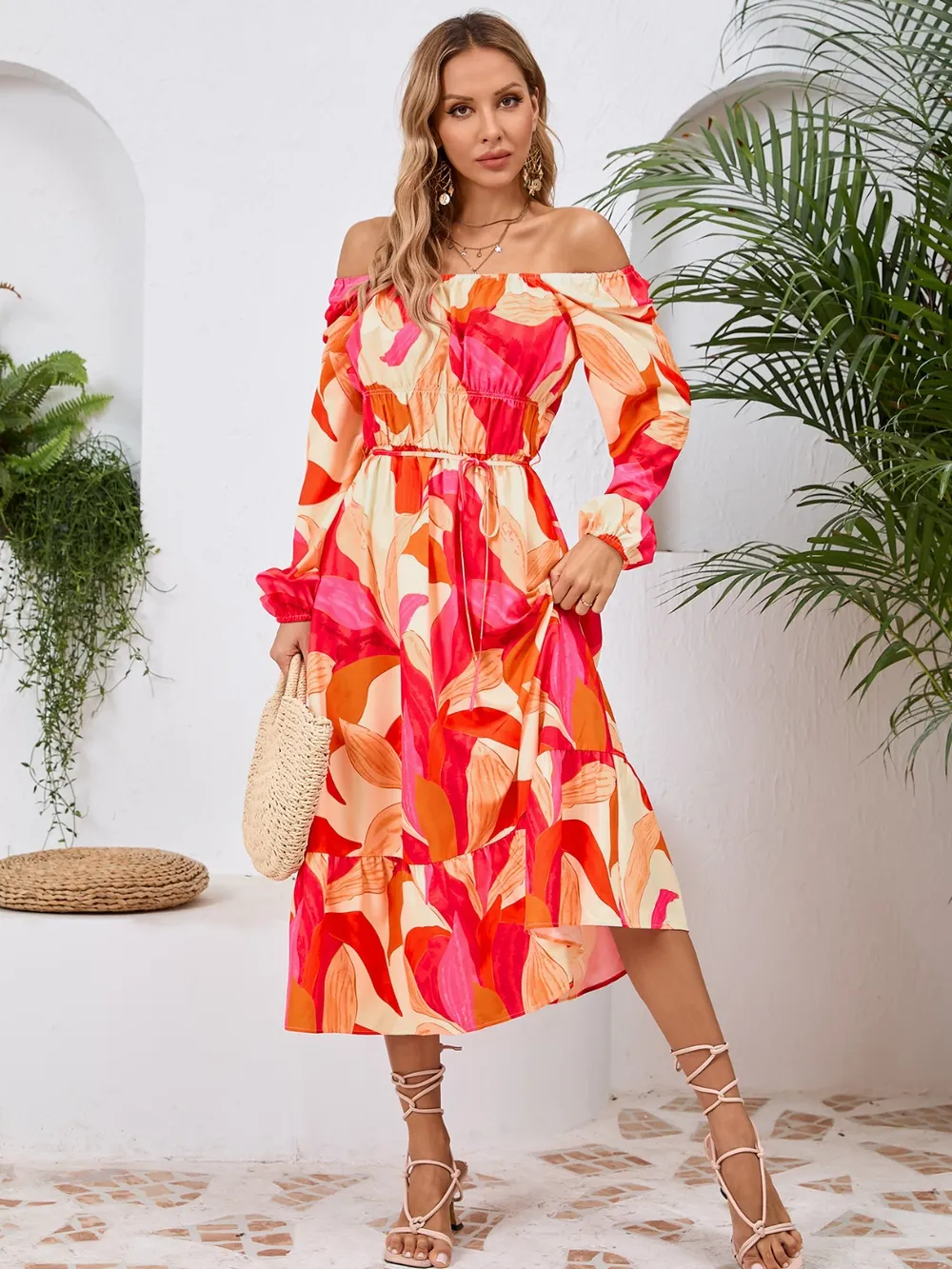 Printed Long Sleeve Midi Dress, image 10