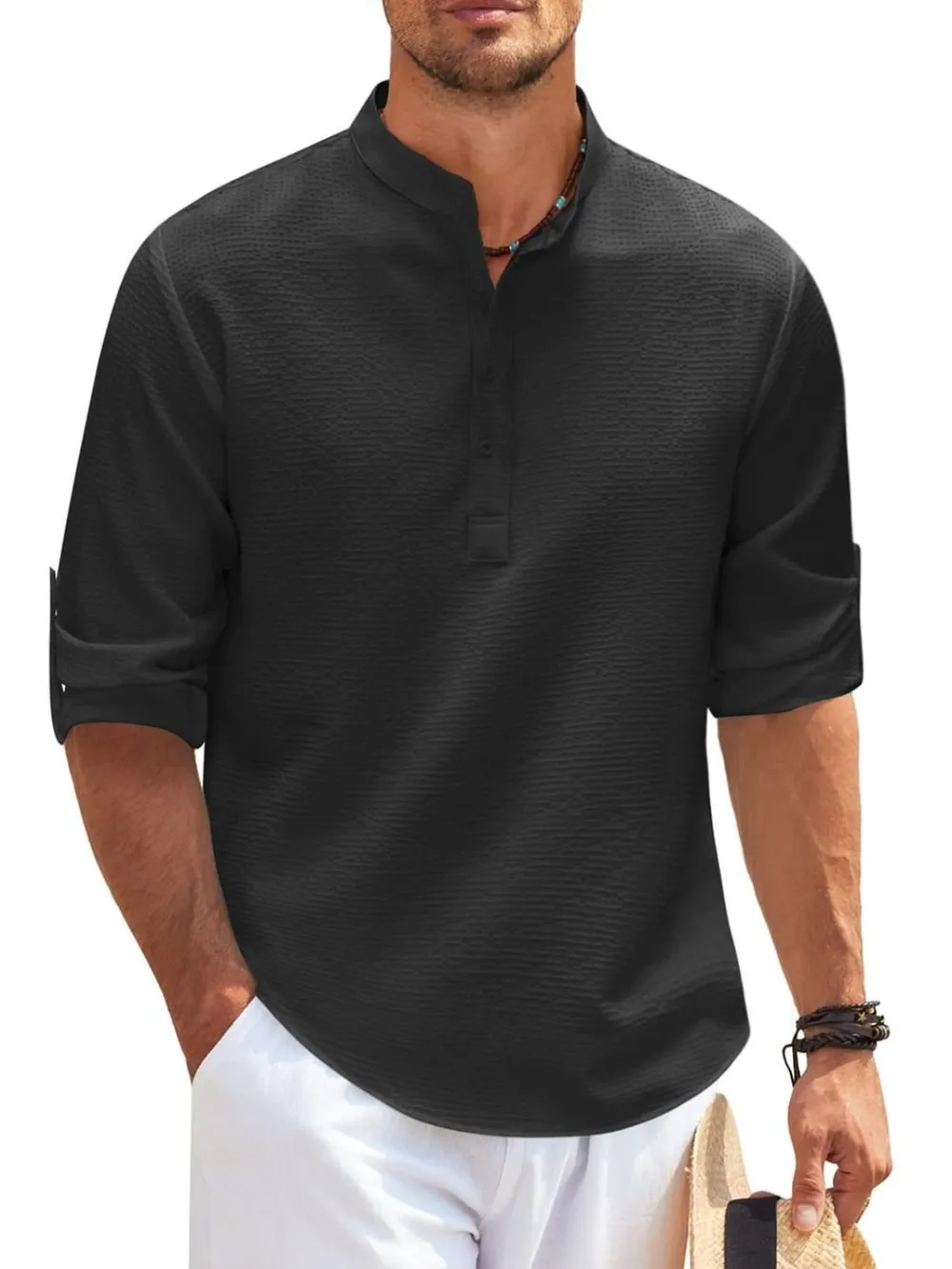 Men's Full Size Button Detail Long Sleeve Top Plus Size