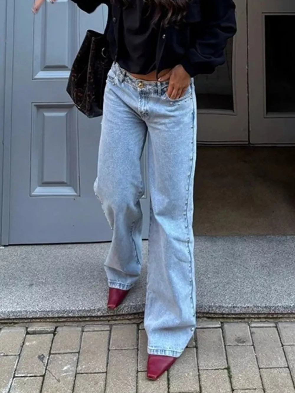 Leopard Star Patches Wide Leg Jeans, image 8