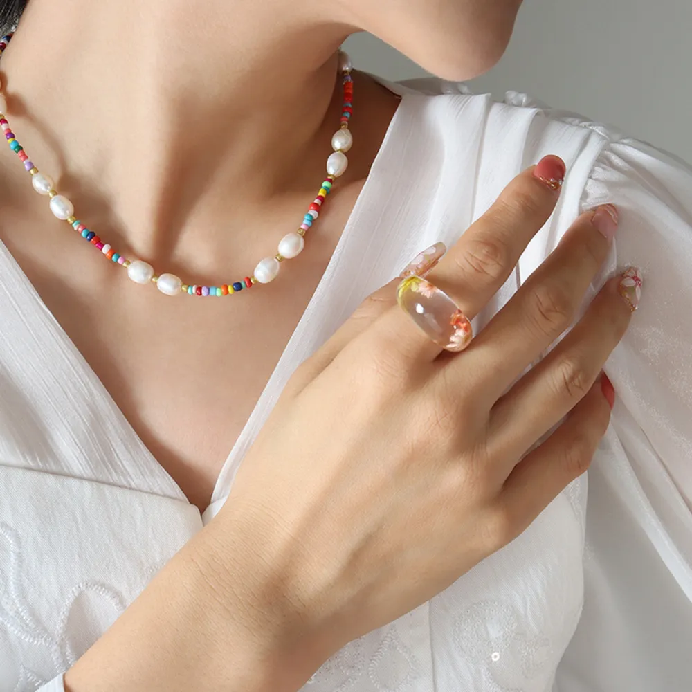 Freshwater Pearl Titanium Steel Bead Necklace, image 2