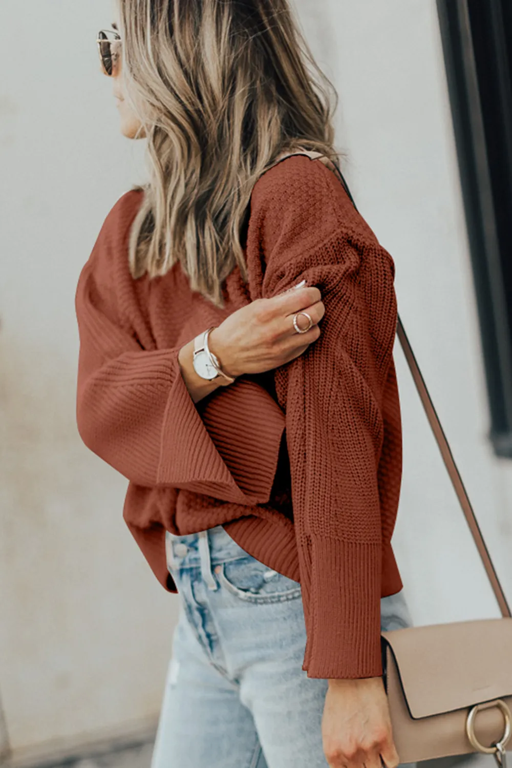 Textured Round Neck Long Sleeve Sweater, image 11