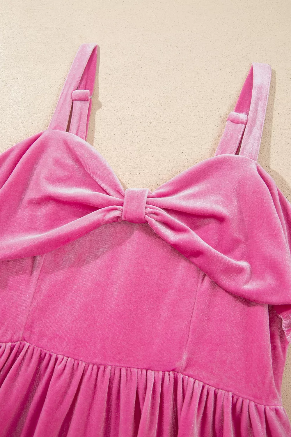 Sweet Bow Neck Adjustable Strap Velvet Short Dress, image 10