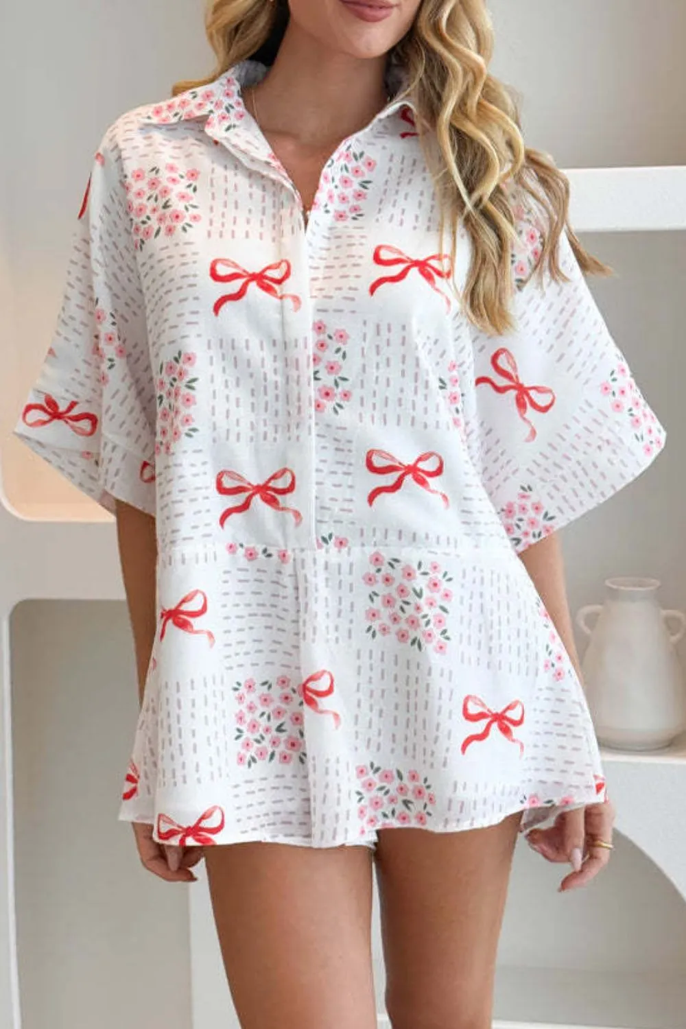 Printed Tie Waist Romper, image 6