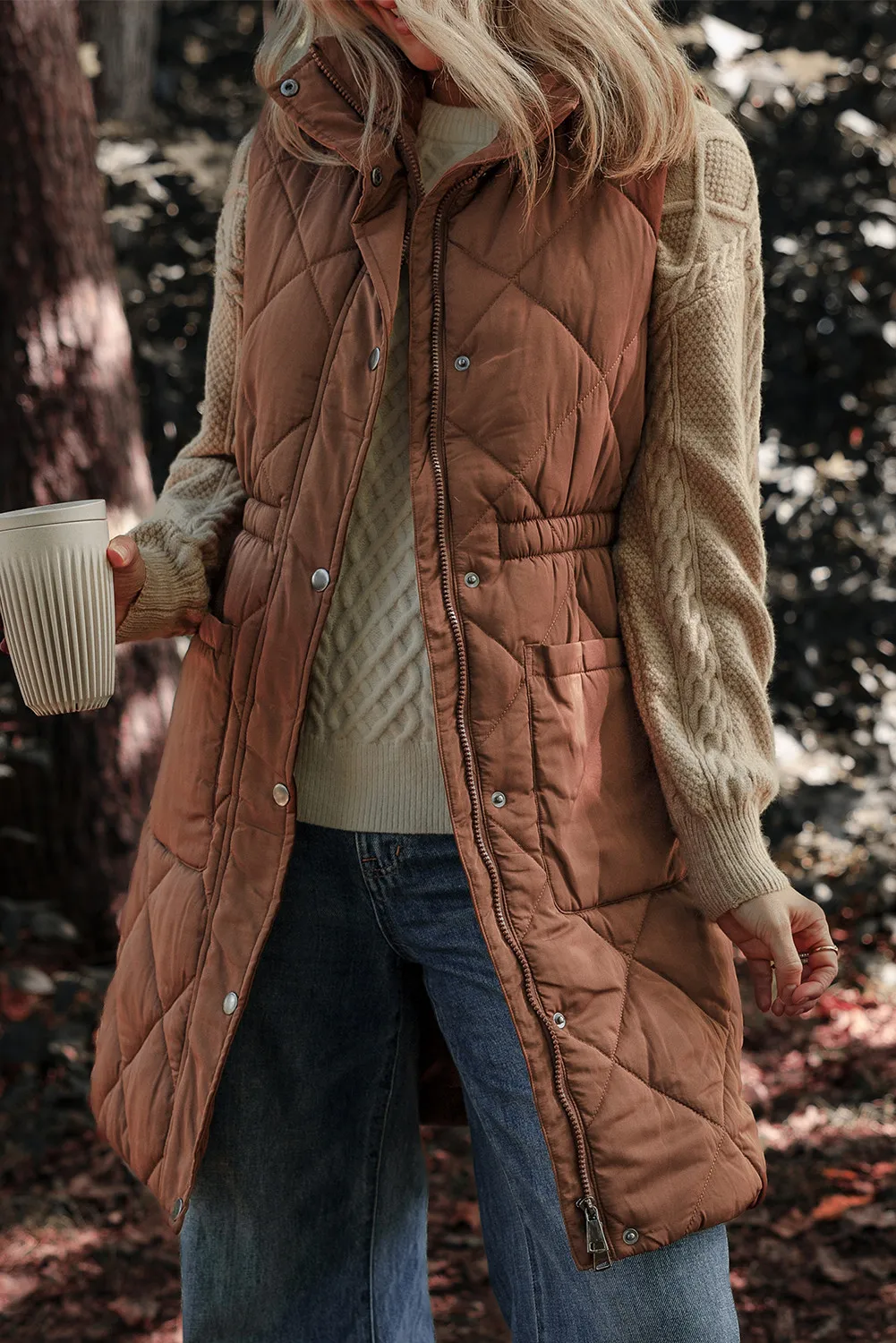 Pocketed Zipper and Button Vest Coat, image 10