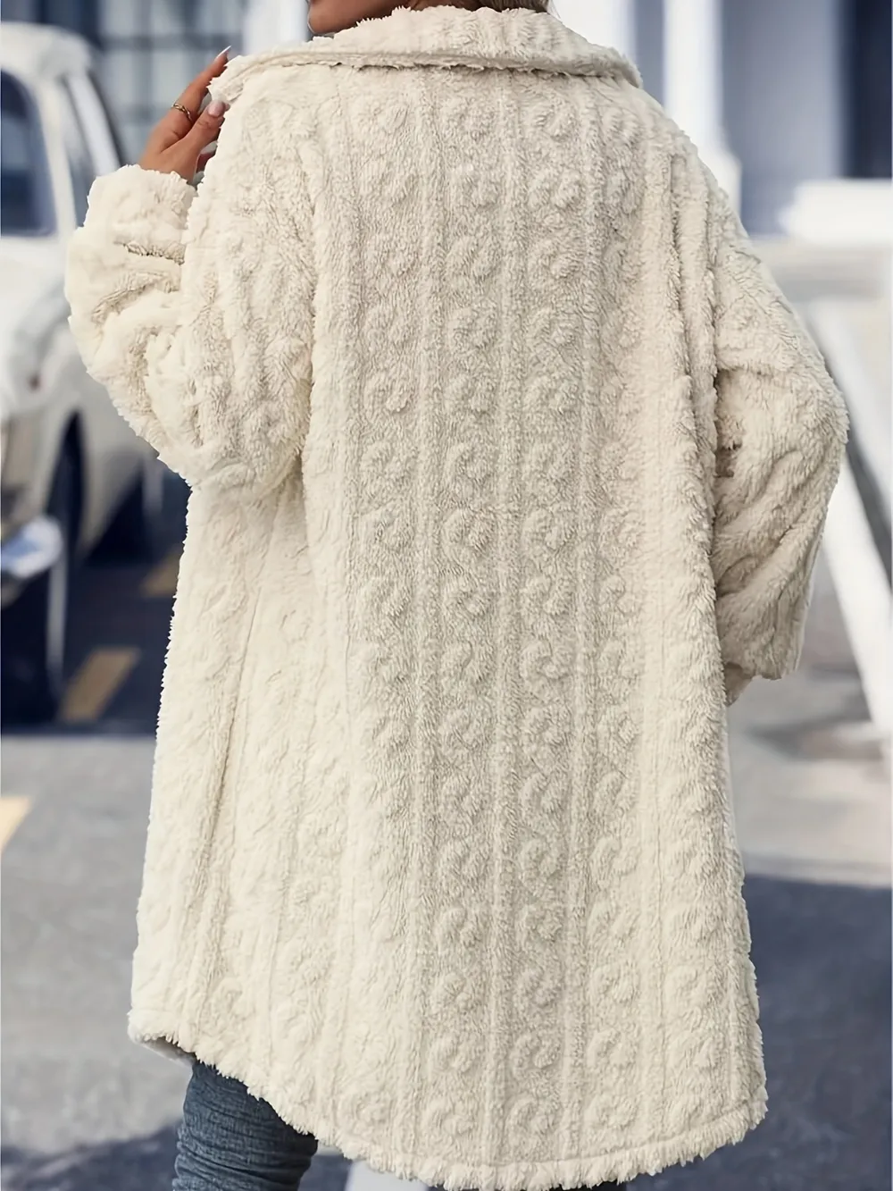 Fuzzy Button Up Long Sleeve Longline Coat, image 5