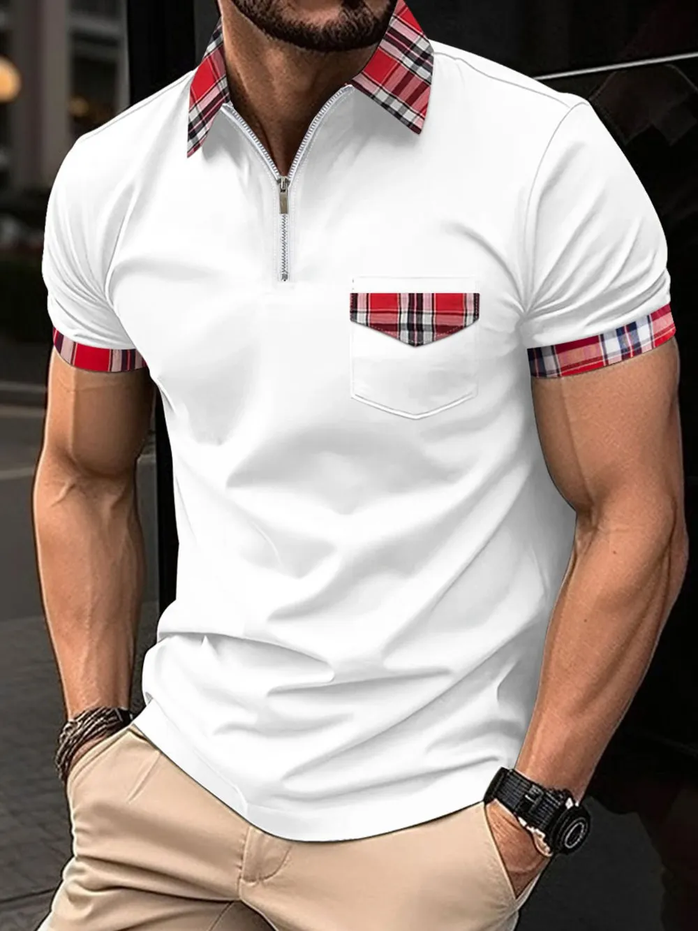 Men's Full Size Zip Collar Short Sleeve Polo Plus Size, image 2