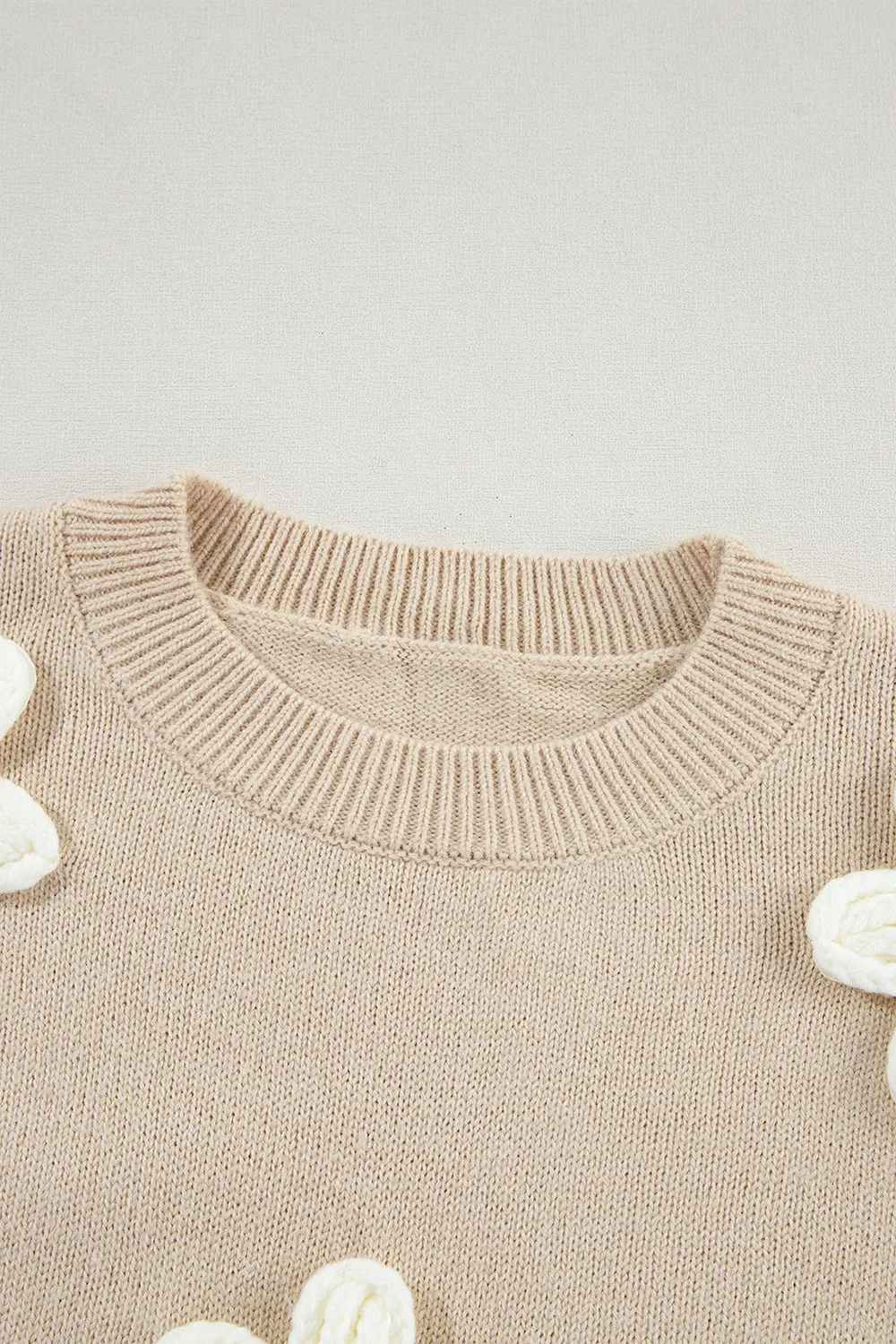 Crochet Flower Round Neck Long Sleeve Sweater, image 10