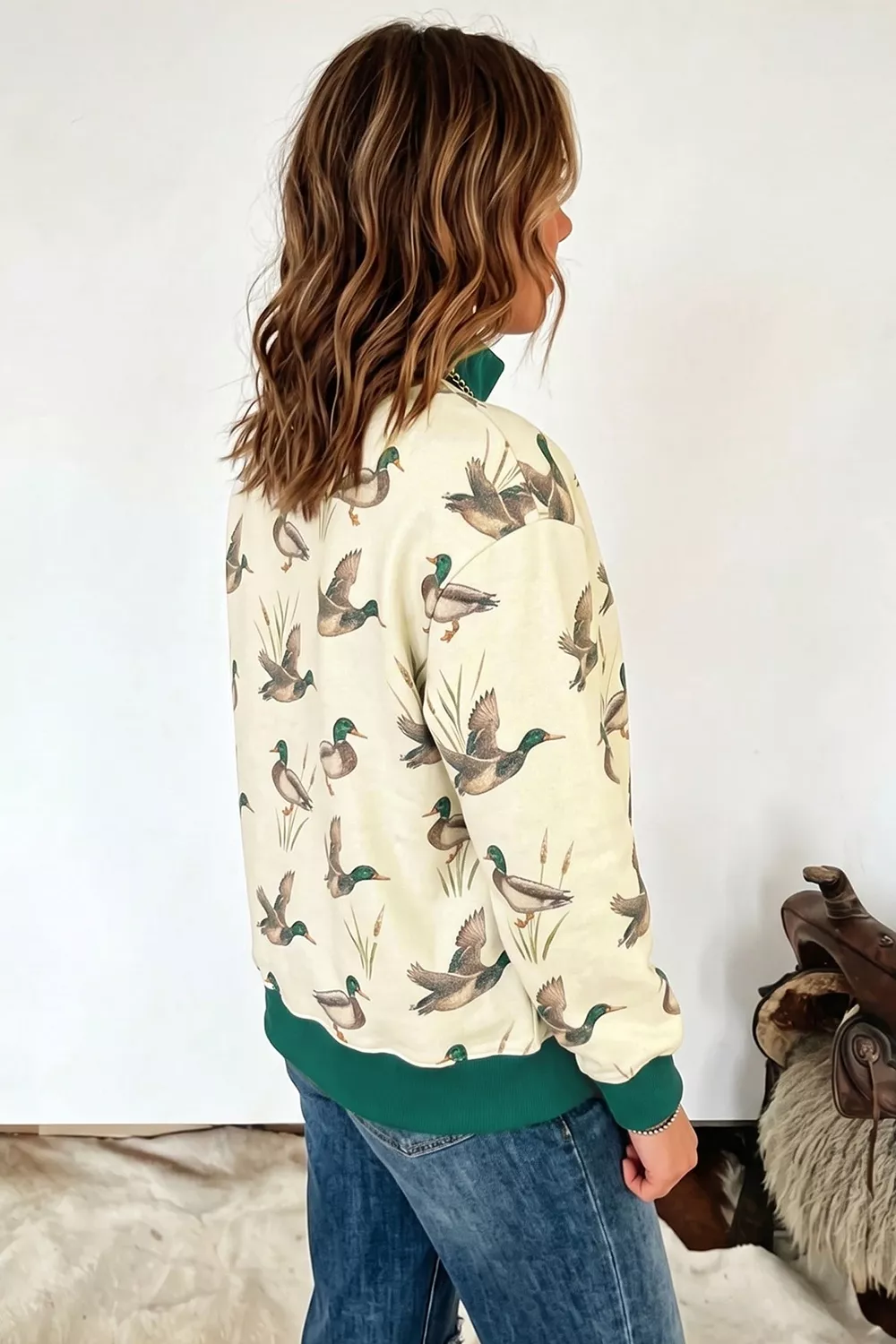 Duck Print Mock Neck Sweatshirt, image 2
